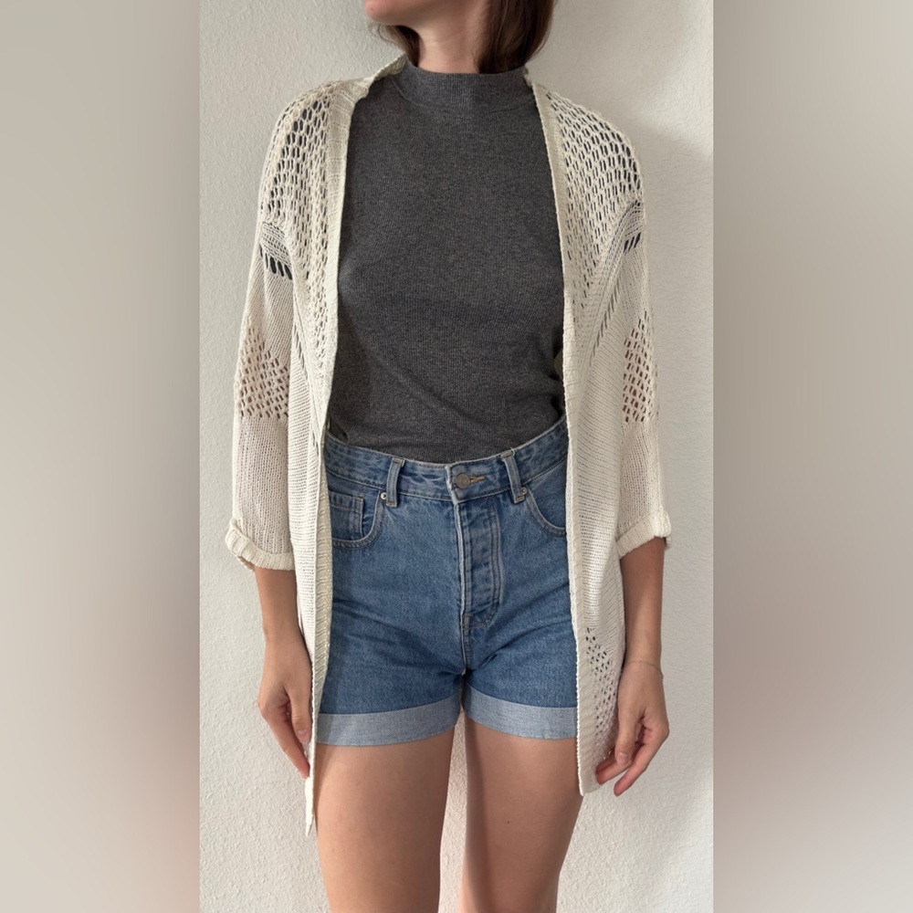 Lightweight White Open-Front Cardigan - summer cardigan, medium size